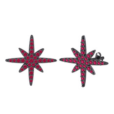 Kutup Yıldızı Küpe - Rodolit garnet 925 ayar siyah rodyum kaplama gümüş küpe #1n3xma