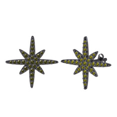 Kutup Yıldızı Küpe - Peridot 925 ayar siyah rodyum kaplama gümüş küpe #1pkvx1o