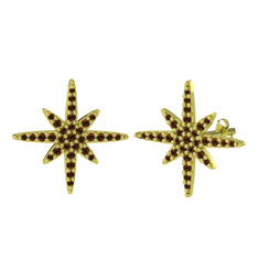 Kutup Yıldızı Küpe - Dumanlı kuvars 14 ayar altın küpe #2tnlbp