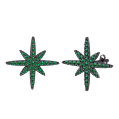 Kutup Yıldızı Küpe - Yeşil kuvars 925 ayar siyah rodyum kaplama gümüş küpe #86dznw