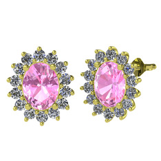 Eda Küpe - Pembe kuvars ve swarovski 18 ayar altın küpe #1m9c2mm