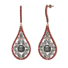 Apodemia İnci Küpe - Siyah inci, swarovski ve garnet 14 ayar rose altın küpe #127edki