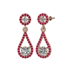 Swarovski ve rodolit garnet 14 ayar rose altın küpe