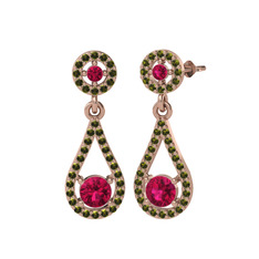 Rodolit garnet ve peridot 18 ayar rose altın küpe