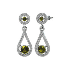 Montezuma Küpe - Peridot ve swarovski 925 ayar gümüş küpe #srmdca