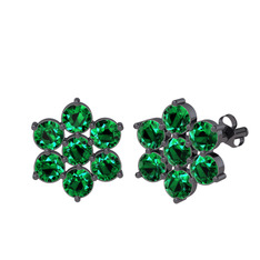Pansy Çiçek Küpe - Yeşil kuvars 925 ayar siyah rodyum kaplama gümüş küpe #1lbe8eu