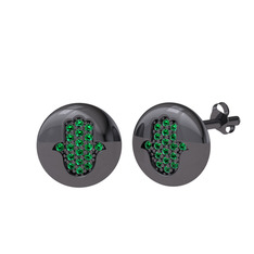 Lida Hamsa Küpe - Yeşil kuvars 925 ayar siyah rodyum kaplama gümüş küpe #18dd8c7