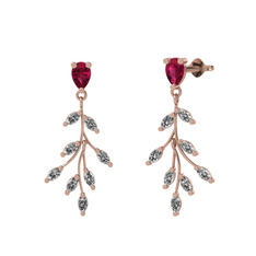 Rodolit garnet ve swarovski 8 ayar rose altın küpe