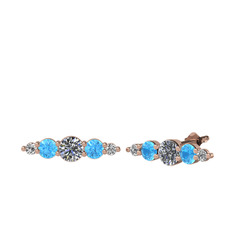 Minimal Atzi Küpe - Pırlanta, akuamarin ve swarovski 14 ayar rose altın küpe (0.32 karat) #10ooff7