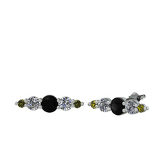 Minimal Atzi Küpe - Siyah zirkon, pırlanta ve peridot 8 ayar beyaz altın küpe (0.12 karat) #14lnww8