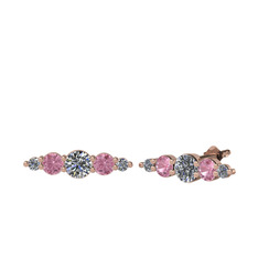 Minimal Atzi Küpe - Swarovski, pembe kuvars ve pırlanta 18 ayar rose altın küpe (0.03 karat) #14ys83b