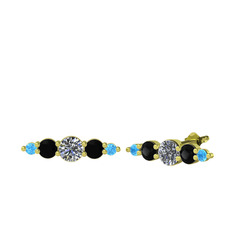 Minimal Atzi Küpe - Swarovski, siyah zirkon ve akuamarin 925 ayar altın kaplama gümüş küpe #17sw7oq