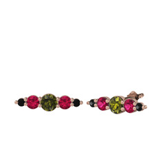 Peridot, rodolit garnet ve siyah zirkon 8 ayar rose altın küpe