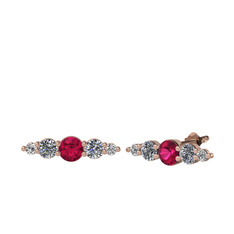 Rodolit garnet, pırlanta ve swarovski 8 ayar rose altın küpe (0.12 karat)