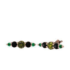 Minimal Atzi Küpe - Peridot, siyah zirkon ve yeşil kuvars 8 ayar rose altın küpe #1amc5li