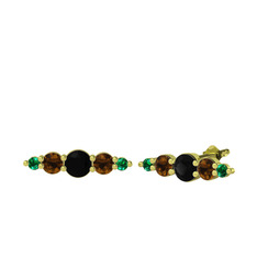 Minimal Atzi Küpe - Siyah zirkon, dumanlı kuvars ve yeşil kuvars 18 ayar altın küpe #1u65psb