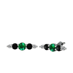 Minimal Atzi Küpe - Yeşil kuvars, siyah zirkon ve swarovski 925 ayar gümüş küpe #9jfil8