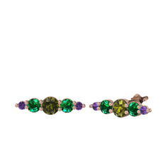 Minimal Atzi Küpe - Peridot, yeşil kuvars ve ametist 8 ayar rose altın küpe #ql6zr2