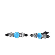 Minimal Atzi Küpe - Akuamarin, swarovski ve siyah zirkon 925 ayar siyah rodyum kaplama gümüş küpe #ya0rns