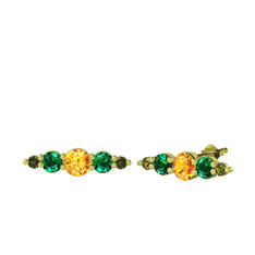 Minimal Atzi Küpe - Sitrin, yeşil kuvars ve peridot 14 ayar altın küpe #ytg7iz