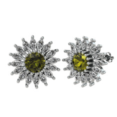 Taşlı Papatya Küpe - Peridot ve swarovski 8 ayar beyaz altın küpe #ycj35d