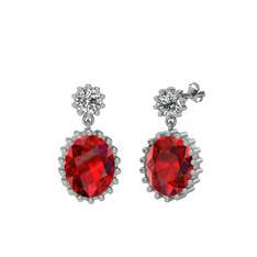 Swarovski ve garnet 14 ayar beyaz altın küpe