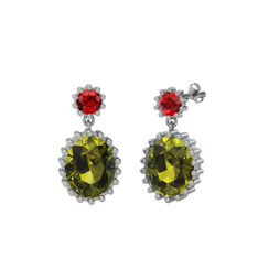 Garnet ve peridot 925 ayar gümüş küpe