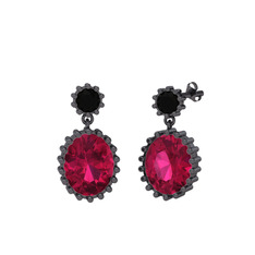 Fennel Küpe - Siyah zirkon ve rodolit garnet 925 ayar siyah rodyum kaplama gümüş küpe #oi1ihq