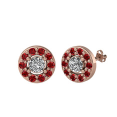 Minimal İris Küpe - Swarovski ve garnet 18 ayar rose altın küpe #1okfbx1