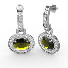 Peridot ve swarovski 14 ayar beyaz altın küpe