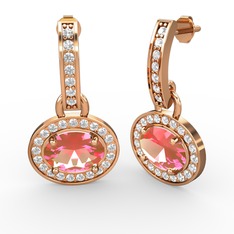 Pembe kuvars ve swarovski 925 ayar rose altın kaplama gümüş küpe