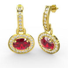 Garnet ve swarovski 18 ayar altın küpe