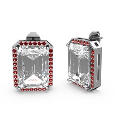 Swarovski ve garnet 14 ayar beyaz altın küpe