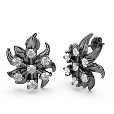 Aylena Çiçek Küpe - Swarovski 925 ayar siyah rodyum kaplama gümüş küpe #1nw3qjd