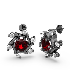 Floren Küpe - Swarovski ve garnet 925 ayar siyah rodyum kaplama gümüş küpe #1czcxyz