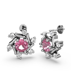 Floren Küpe - Swarovski ve pembe kuvars 18 ayar beyaz altın küpe #8b8syo