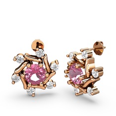 Swarovski ve pembe kuvars 8 ayar rose altın küpe