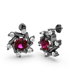 Floren Küpe - Swarovski ve rodolit garnet 925 ayar siyah rodyum kaplama gümüş küpe #g4zrxh