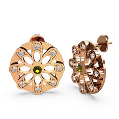 Swarovski ve peridot 925 ayar rose altın kaplama gümüş küpe