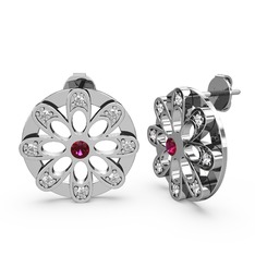 Dahlia Çiçek Küpe - Swarovski ve rodolit garnet 18 ayar beyaz altın küpe #1ffjfu7