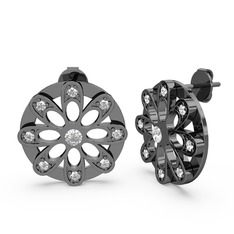 Dahlia Çiçek Küpe - Swarovski ve pırlanta 925 ayar siyah rodyum kaplama gümüş küpe (0.12 karat) #1fkuvxv