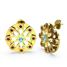 Dahlia Çiçek Küpe - Garnet ve akuamarin 925 ayar altın kaplama gümüş küpe #1qyo4ac