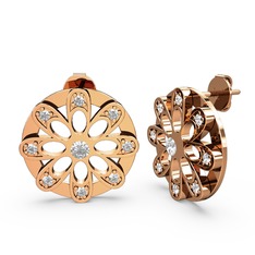 Dahlia Çiçek Küpe - Swarovski ve pırlanta 14 ayar rose altın küpe (0.12 karat) #oqwg8d