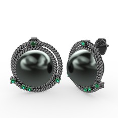 Mia İnci Küpe - Siyah inci ve yeşil kuvars 925 ayar siyah rodyum kaplama gümüş küpe #1uhjf90
