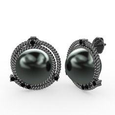 Mia İnci Küpe - Siyah inci ve siyah zirkon 925 ayar siyah rodyum kaplama gümüş küpe #1wb84j3