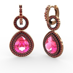 Pembe kuvars ve garnet 14 ayar rose altın küpe