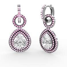 Swarovski ve pembe kuvars 14 ayar beyaz altın küpe