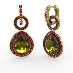 Peridot ve garnet 18 ayar altın küpe