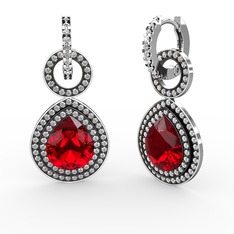 Garnet ve swarovski 8 ayar beyaz altın küpe