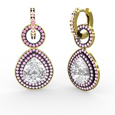 Matla Damla Küpe - Swarovski ve pembe kuvars 8 ayar altın küpe #dgvqlg